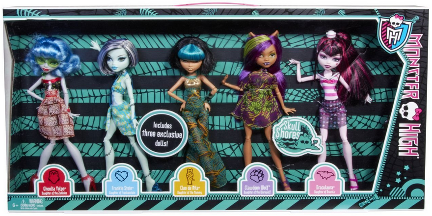 Monster High Skull Shores Ghoulia, Frankie, Clawdeen, Cleo De Nile & Draculaura Set of 5